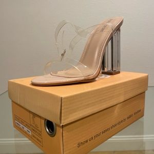 Clear Perspex high heels in nude